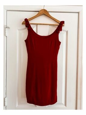 Nanette Lepore Red Satin Bow Strap Cocktail Dress Size 10 Party